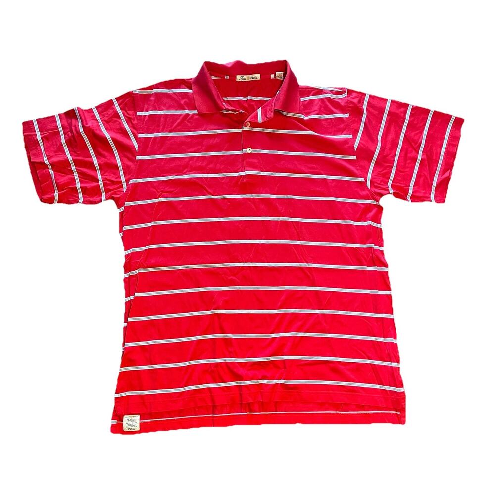 Peter Millar Summer Comfort Men's Large Polo Shirt Cotton Red White Striped Golf